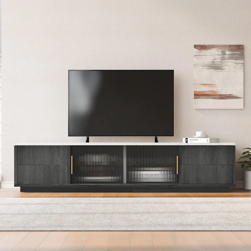 Mobile TV basso a 4 cassetti effetto marmo, 160x40x38.5 cm, Grigio