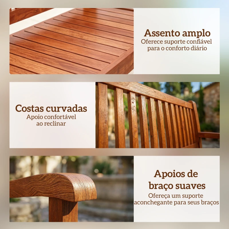 Outsunny Banco de Jardim em Madeira, Banco de Exterior de 2 Lugares com Capa Impermeável Encosto Ergonómico 125x62x90 cm Castanho Claro
