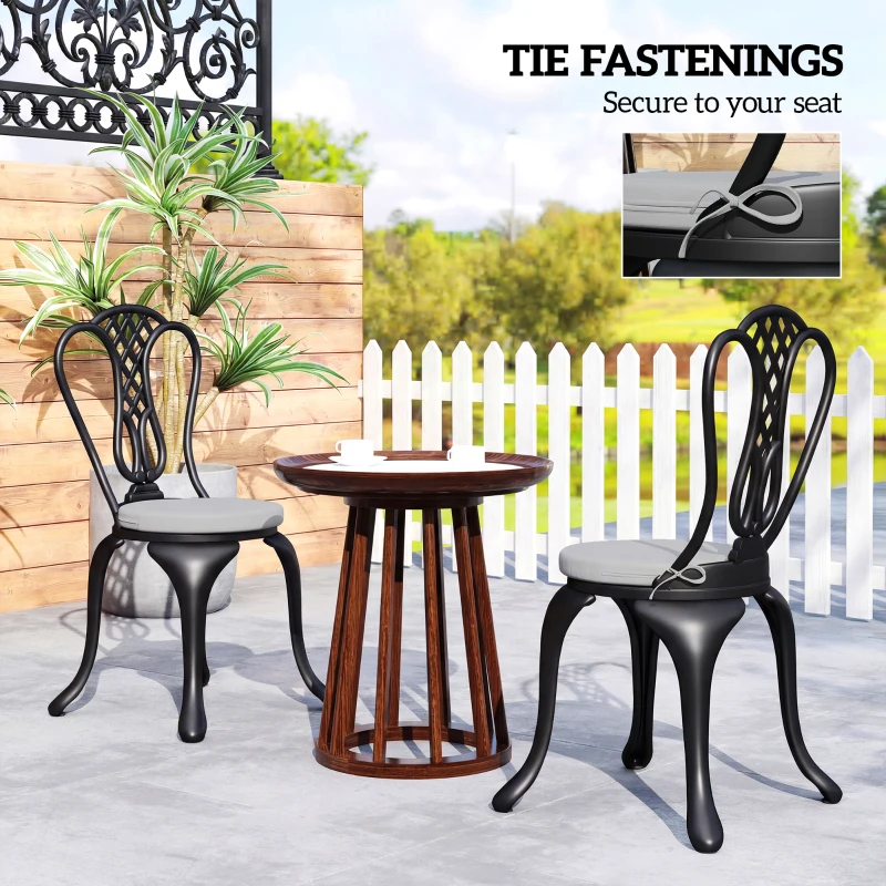 Outsunny Outdoor Bistro Chair Cushions Set of 4 with Removable Cover, 41 x 41 x 5 cm Round Seat Cushions with Ties, Light Grey