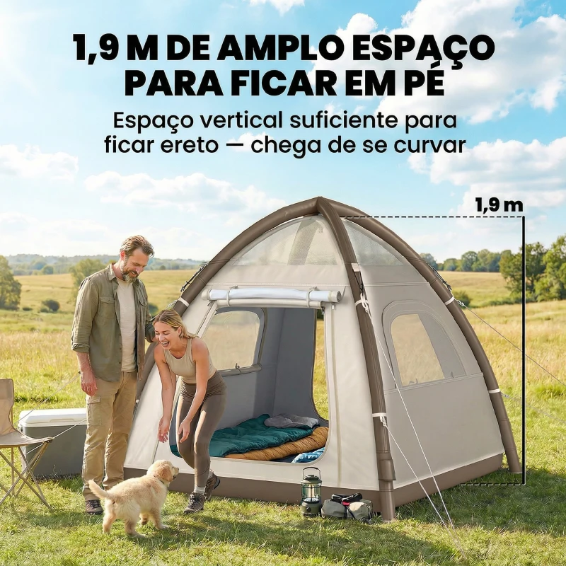 Outsunny Tenda Insuflável com Rede Mosquiteira para 3 Pessoas UPF30+ Bolsa Montagem Rápida Impermeável 220x220x200 cm Creme