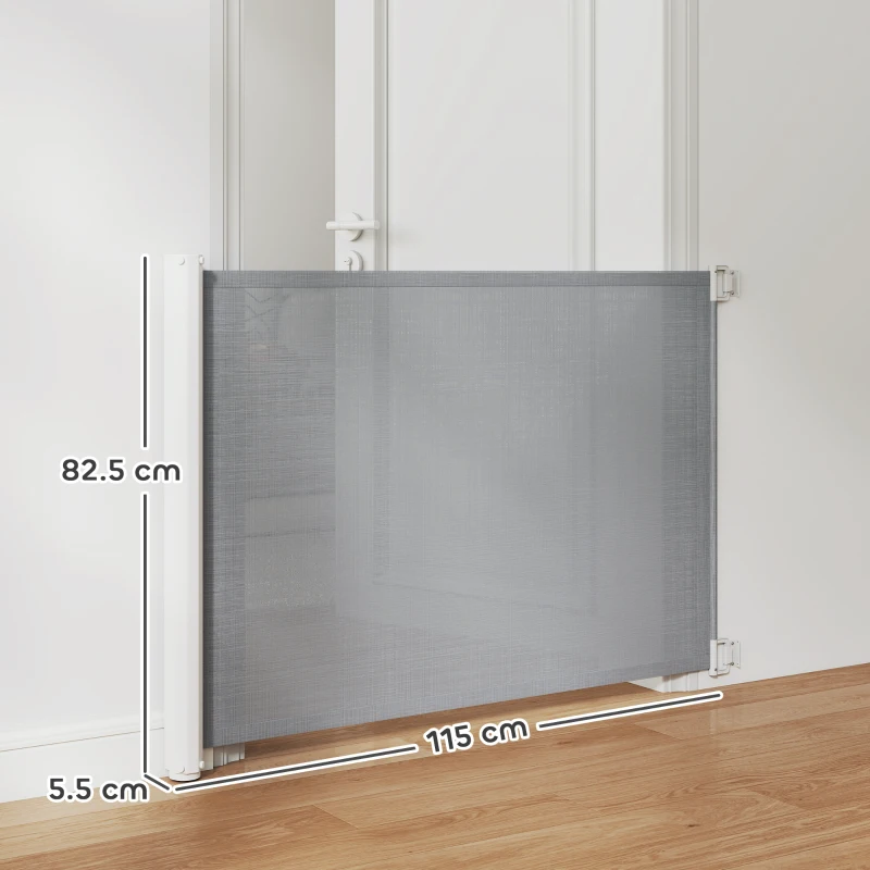 PawHut Retractable Pet Safety Gate, Folding Dog Barrier, Grey