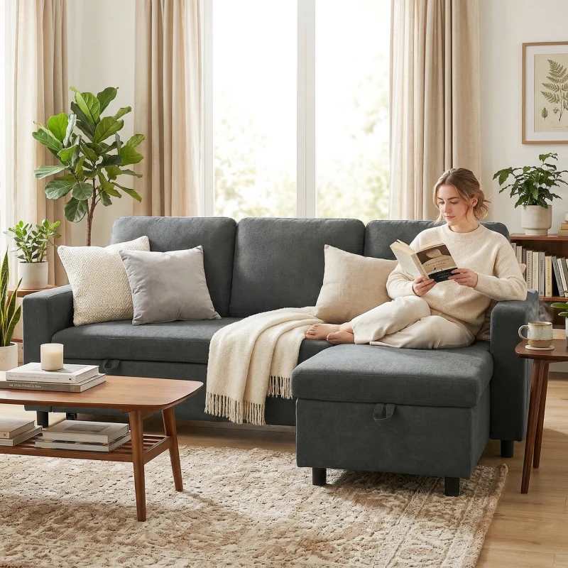 HOMCOM Pull Out Sofa Bed with 113 x 49cm storage space - Charcoal Grey