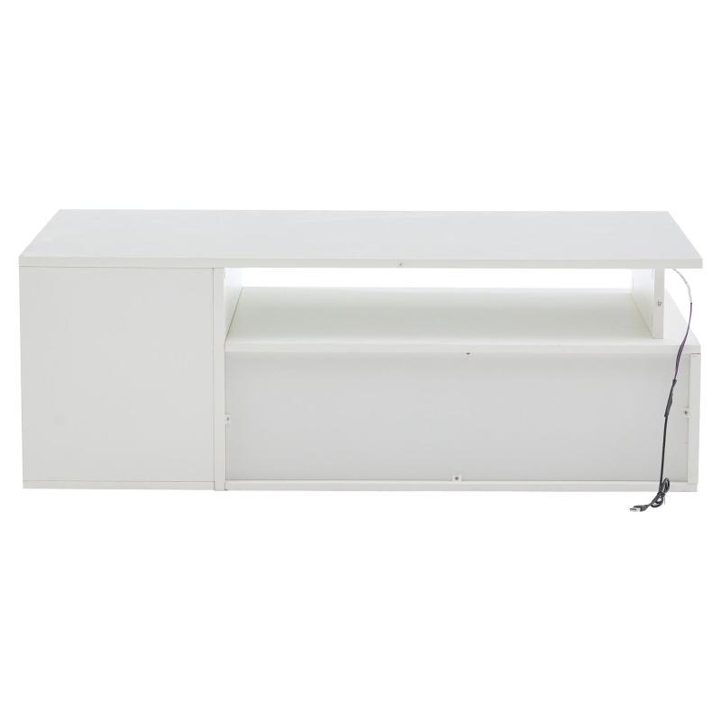 Tavolino da salotto a LED con 2 cassetti e ripiani semiaperti, 100x50x35 cm, Bianco