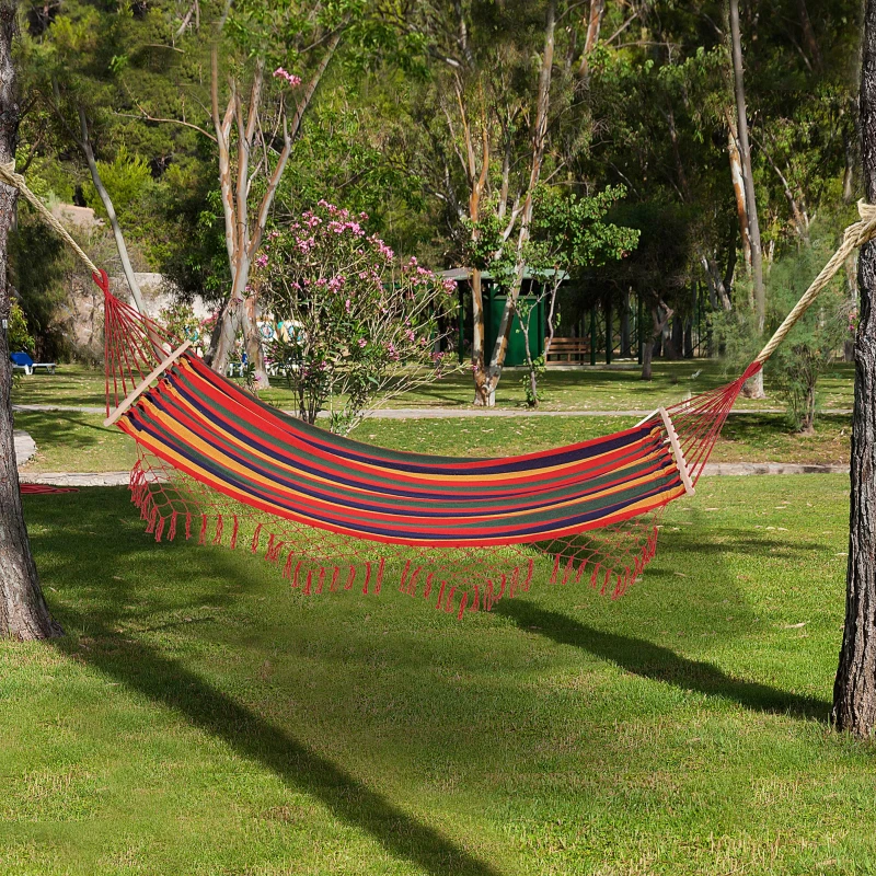 Outsunny Cama Rede de Jardim 200x100 cm Rede Suspensa com Travessas de Madeira para Pátio Varanda Campismo Multicolor