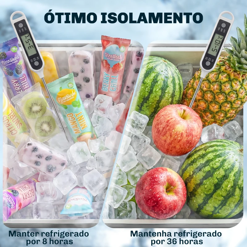 Outsunny Carro Térmico de 56L com Rodas Prateleira Abre-Garrafas Coletor de Tampas Dreno e Pega para Jardim Festas 84x38x83 cm Cinzento