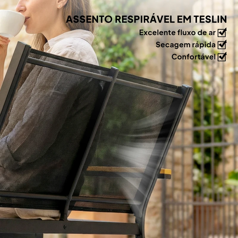 Outsunny Conjunto de Jardim Exterior de 4 Peças com Sofá de 2 Lugares 2 Cadeiras e Mesa de Vidro Temperado Tecido Textilene Preto