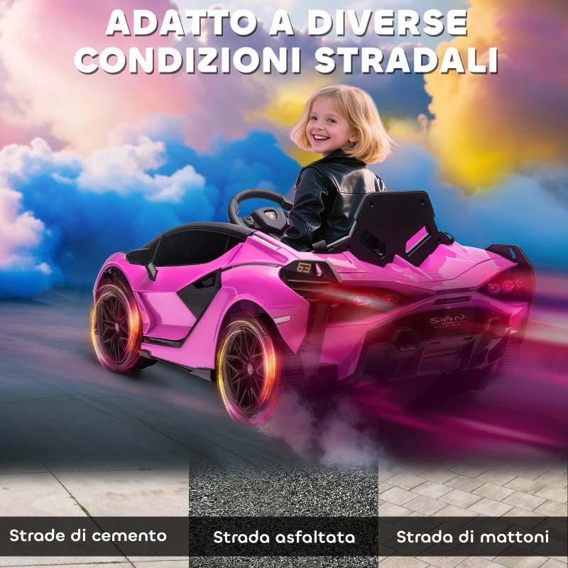 HOMCOM Macchina Elettrica per Bambini 3-5 Anni Lamborghini 12V con Telecomando e Velocità 3-5km/h, Rosa