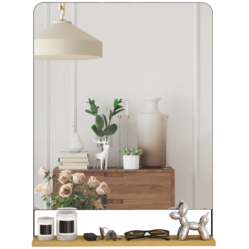 HOMCOM Wall Mirror with Wood Shelf - Black