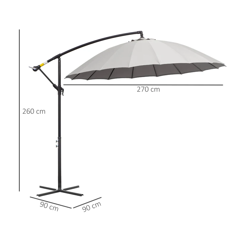 Outsunny Parasol déporté rond inclinable manivelle piètement mât métal. dim. Ø 2,96 x 2,6H m polyester haute densité gris