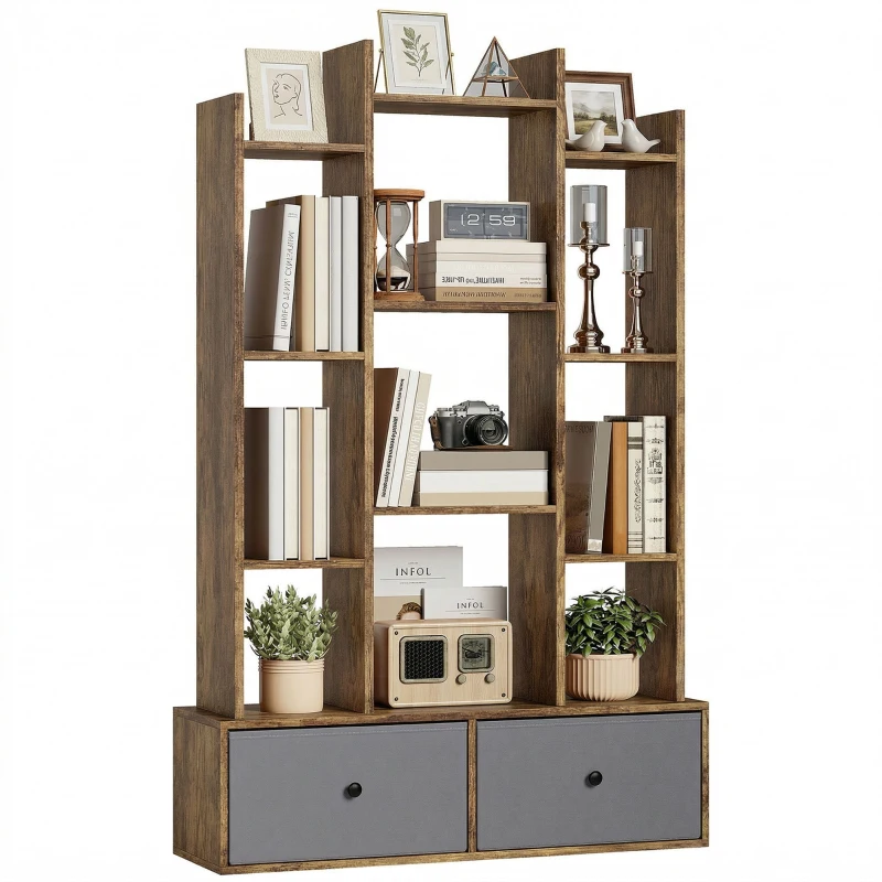 HOMCOM 12 Shelf Storage Unit, with Drawers - Brown
