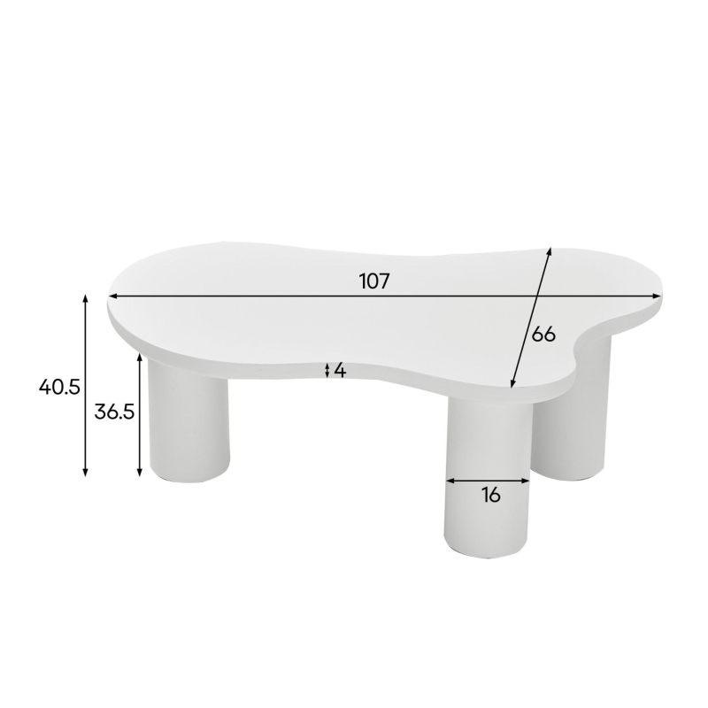 Tavolino a forma di nuvola con 3 gambe in PVC, 107x66x40.5 cm, Bianco