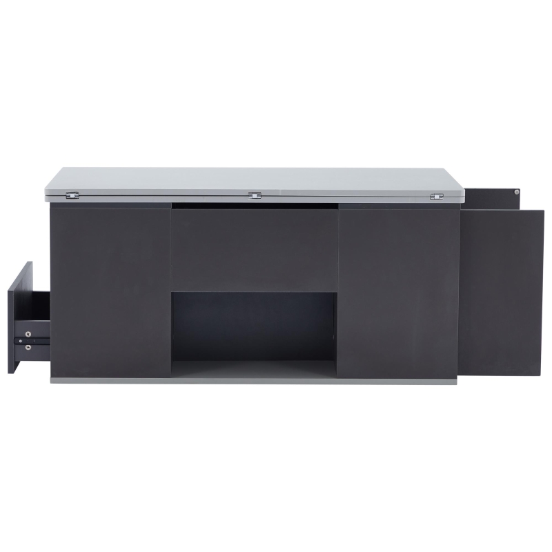 Tavolino multifunzione 2 in 1 regolabile in altezza con piano ribaltabile e vano portaoggetti, 100x51x47 cm, Grigio