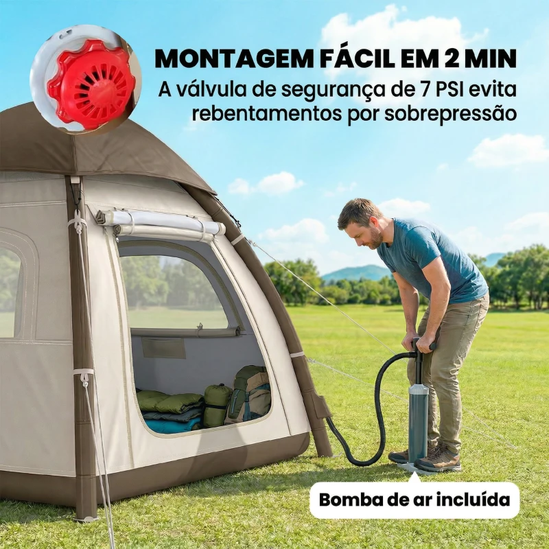 Outsunny Tenda Insuflável com Rede Mosquiteira para 3 Pessoas UPF30+ Bolsa Montagem Rápida Impermeável 220x220x200 cm Creme