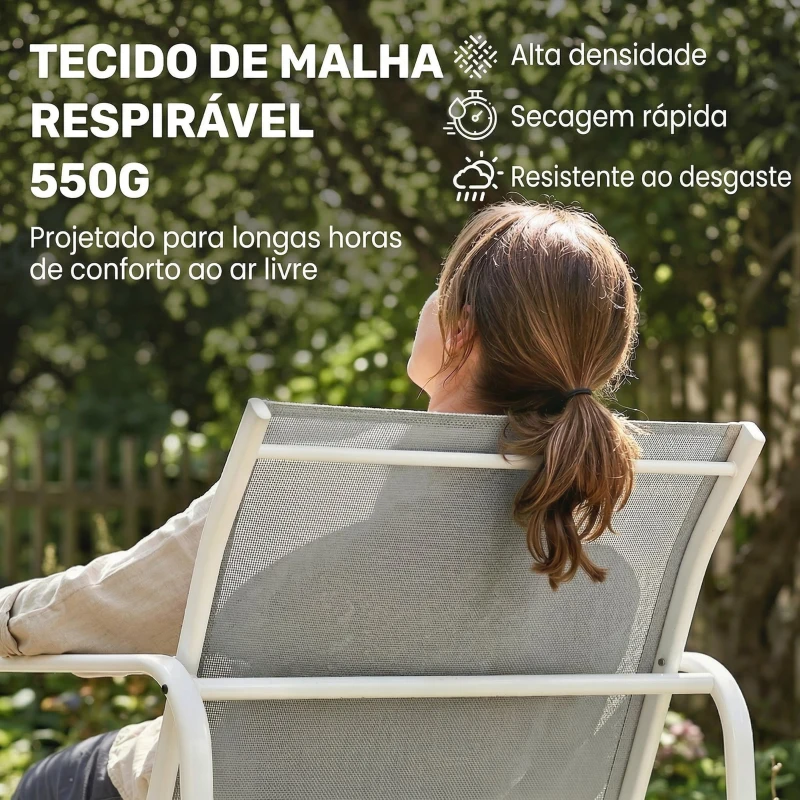 Outsunny Conjunto de Jardim Exterior de 4 Peças com Sofá de 2 Lugares, 2 Poltronas e Mesa de Vidro Temperado, Tecido Textilene Cinzento Claro