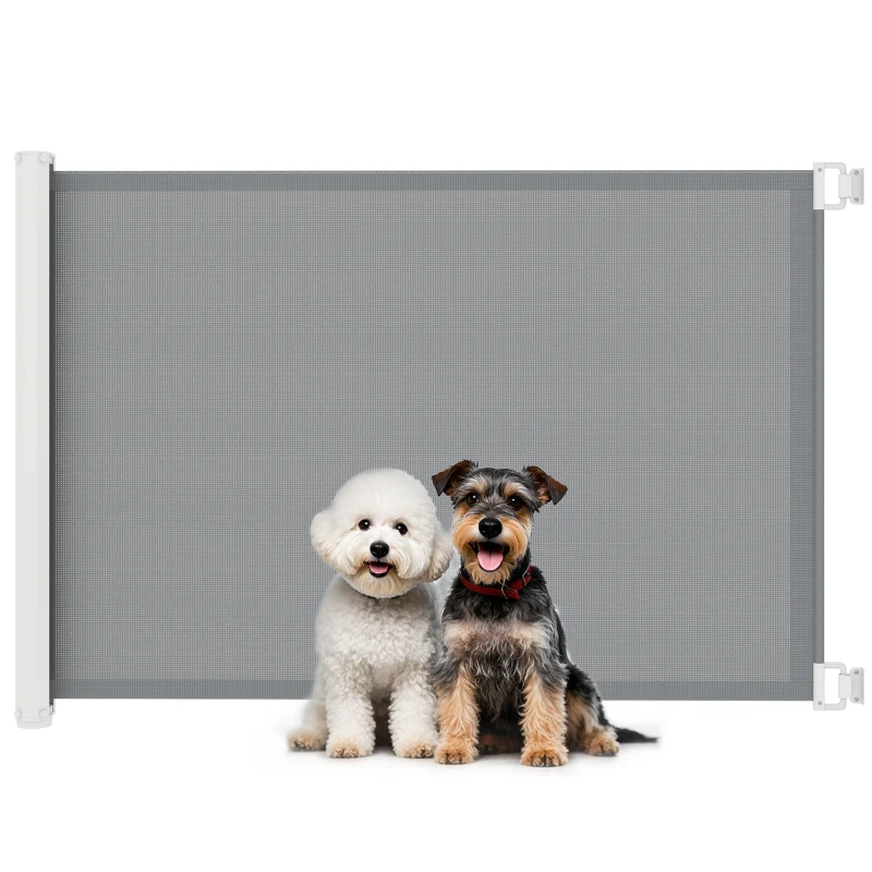 PawHut Cancellino per Cani Estensibile fino a 115 cm, in Poliestere e Acciaio, 115x82.5 cm, Bianco e Grigio