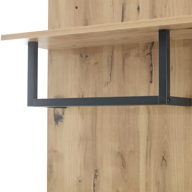 Mobile guardaroba con specchio e panca portascarpe, cassetto, 2 ante ribaltabili e 2 ripiani semiaperti, 100x38.5x190 cm, Bianco e Color legno