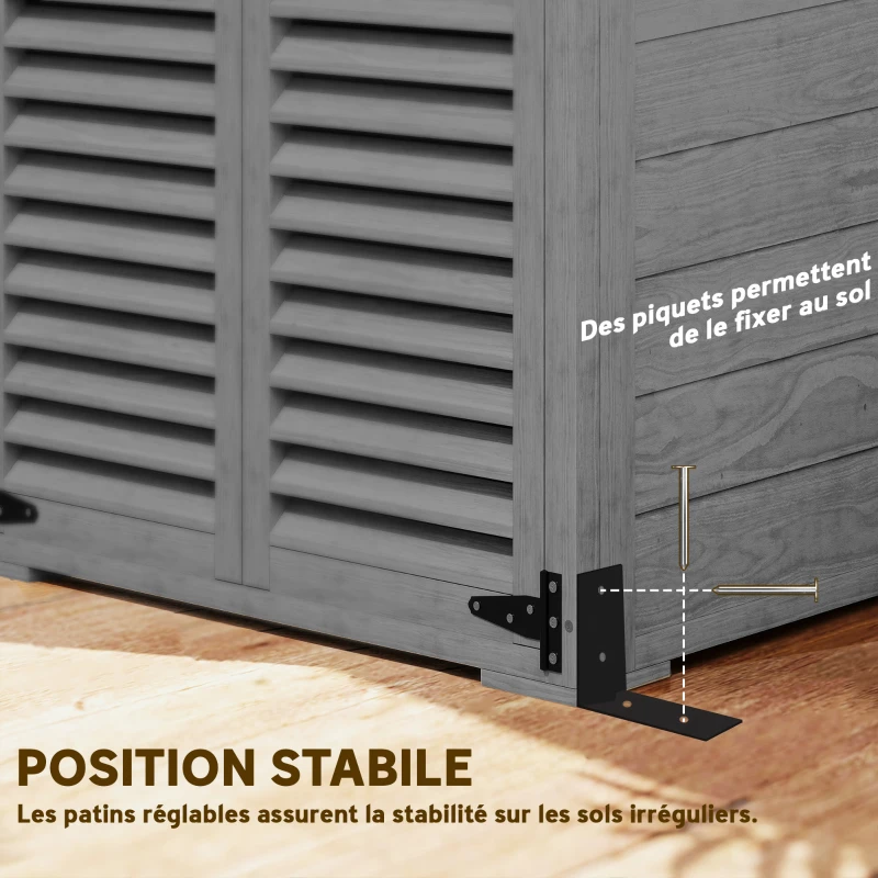 Outsunny Armoire de Jardin Remise Pour Outils en Bois 2 Étagères Toit Bitumé Portes Persiennes Verrouillable 75 x 50 x 118cm Gris
