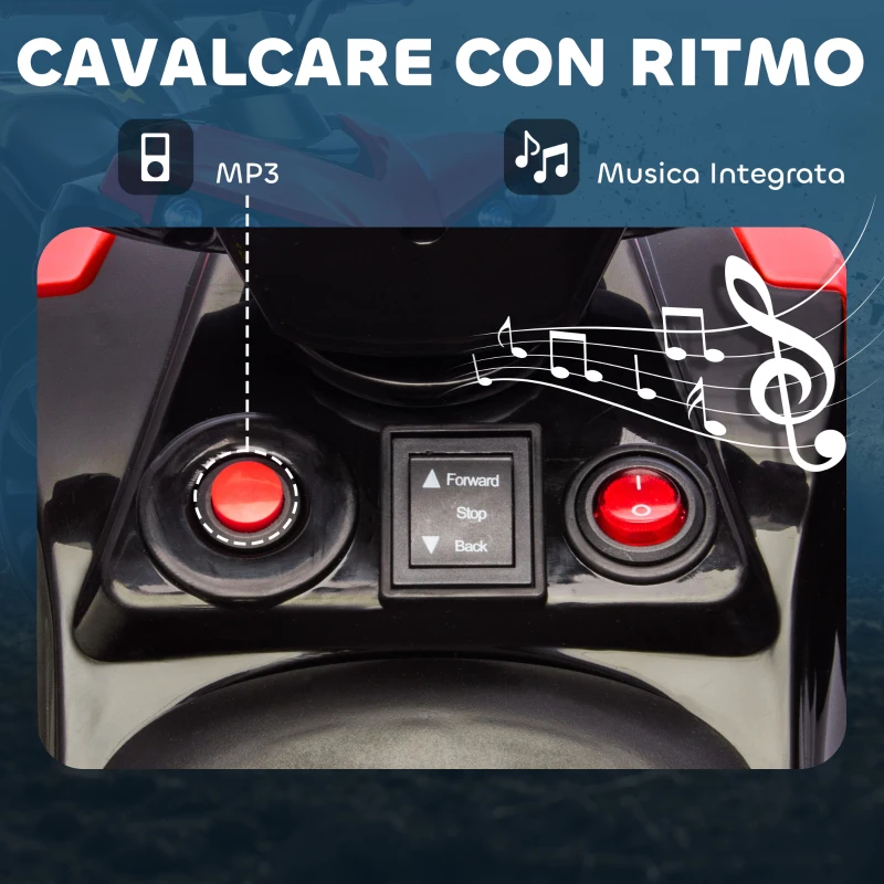 AIYAPLAY Quad Elettrico per Bambini ATV con Batteria Ricaricabile 6V, Fari LED e Musica, Età 3-6 Anni, Rosso