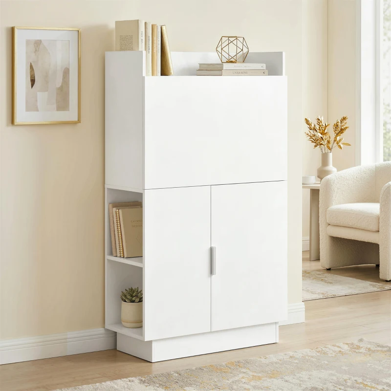 HOMCOM Biurko komputerowe, składane biurko z półkami i szafką do domowego biura, wysokość 128 cm, białe