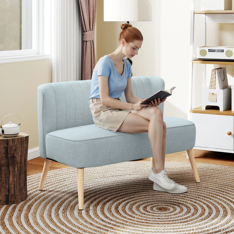 HOMCOM 2-Sitzer Sofa, weiche Polsterung, pflegeleichter Bezug, bis 220 kg, 117 x 56,5 x 77 cm, Hellblau