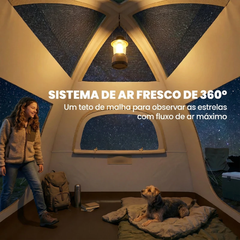 Outsunny Tenda Insuflável com Rede Mosquiteira para 3 Pessoas UPF30+ Bolsa Montagem Rápida Impermeável 220x220x200 cm Creme