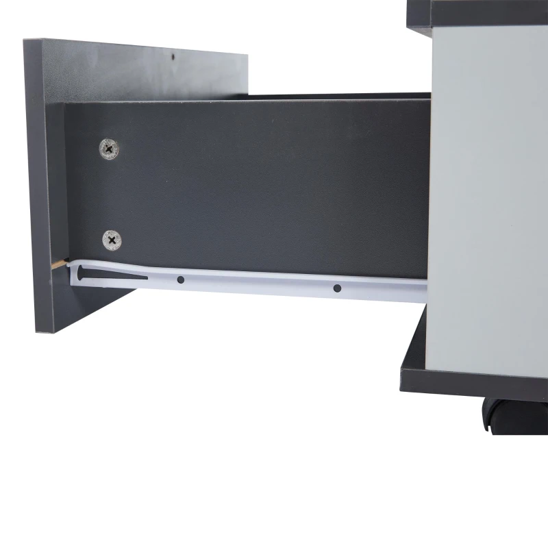 Tavolino da salotto regolabile in altezza con leva idraulica e 4 ruote girevoli, 100x98x65 cm, Grigio e Bianco