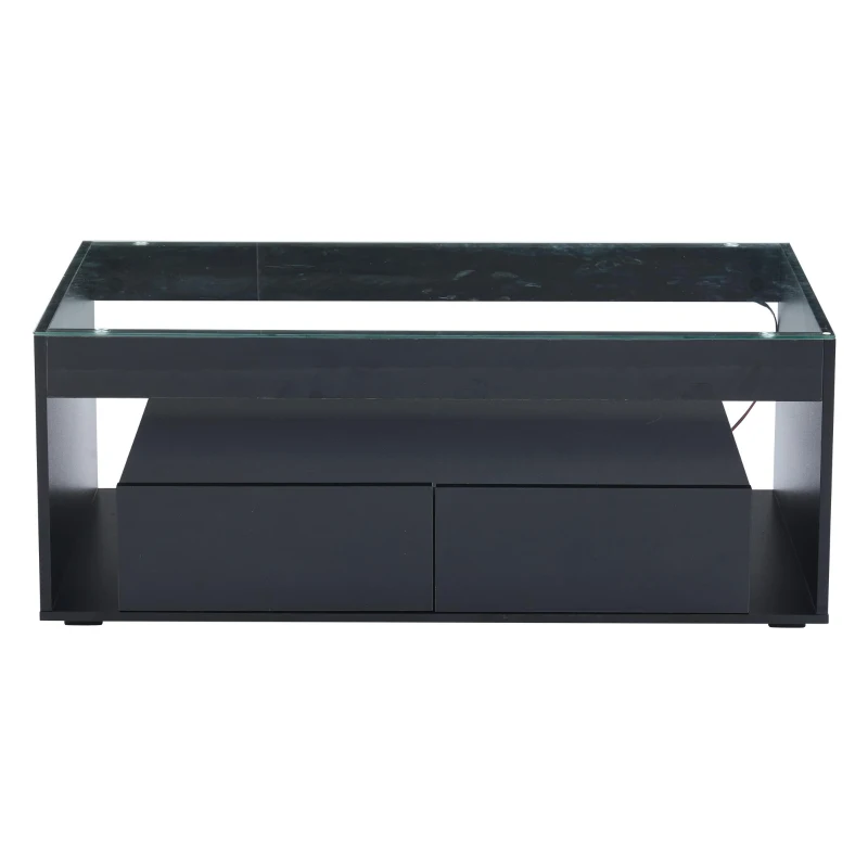 Tavolino da caffè moderno a LED a 2 livelli con cassetti, 100x50x40 cm, Nero