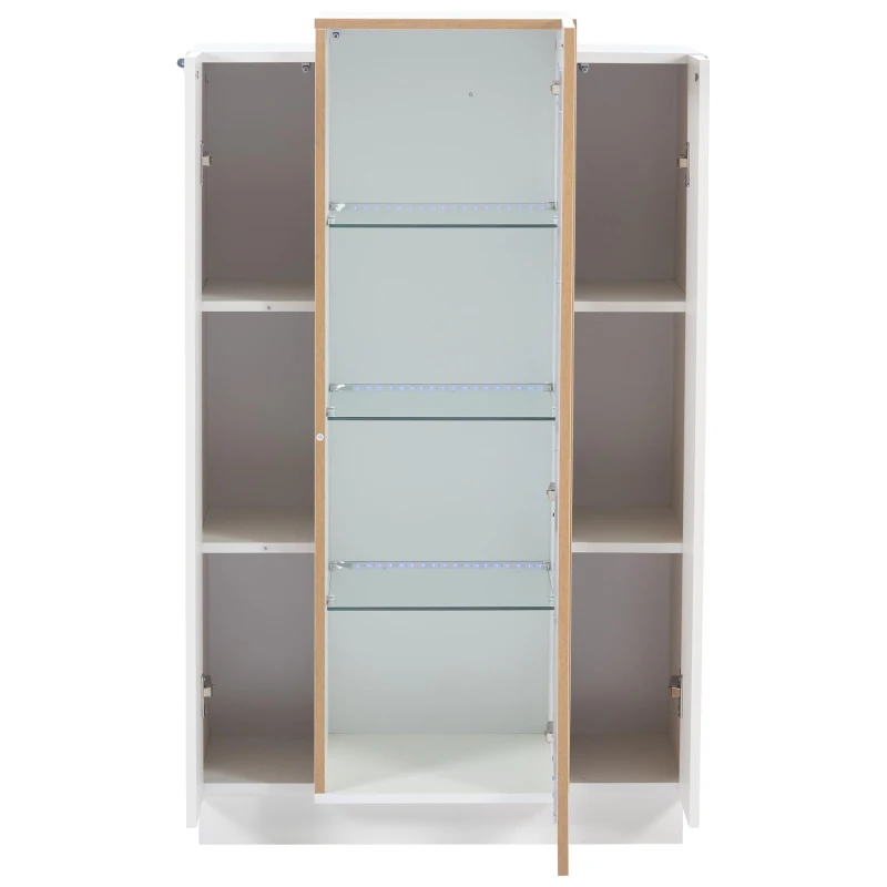Vetrina per soggiorno a LED con frontale in acrilico trasparente, 74x40x120 cm, Bianco e Color legno