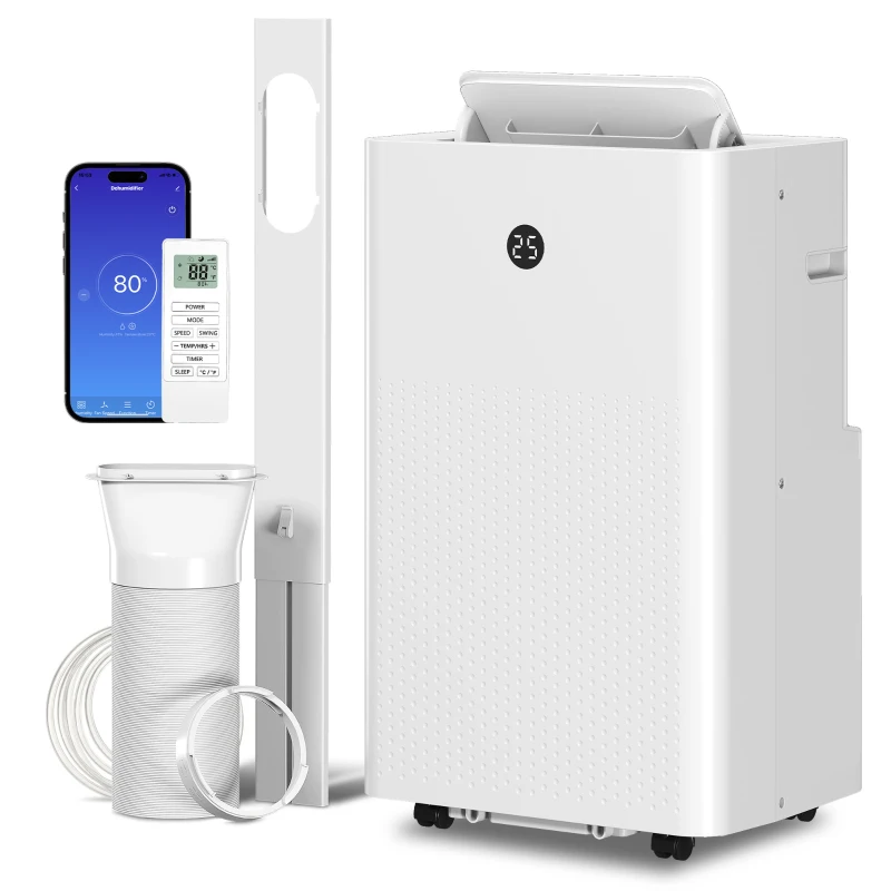 HOMCOM Aparat de aer condiționat portabil de 12.000 BTU, climatizator 4-în-1 cu control WiFi și vocal, răcire, dezumidificator, ventilator, mod somn