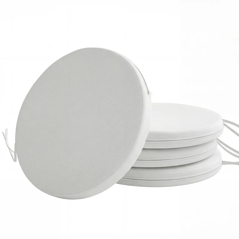 Outsunny Outdoor Bistro Chair Cushions Set of 4 with Removable Cover, 41 x 41 x 5 cm Round Seat Cushions with Ties, White