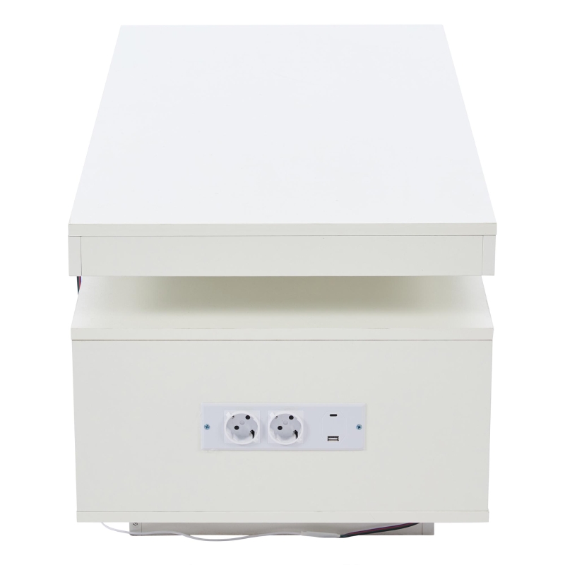 Tavolino da salotto a LED RGB con spazio portaoggetti aperto e chiuso, 100x50x43 cm, Bianco