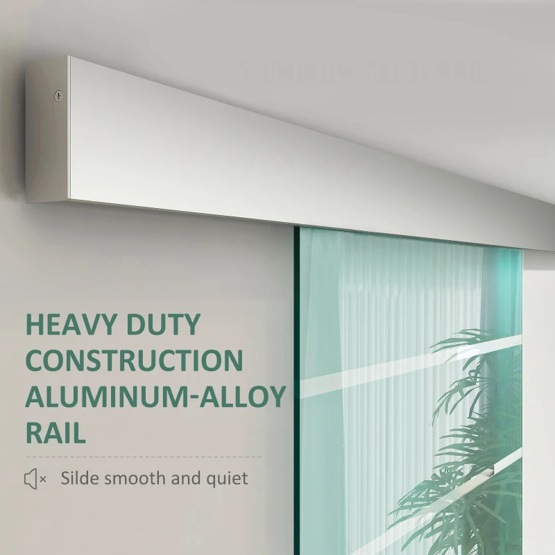 HOMCOM 90cm Sliding Glass Door with Hardware Track Kit, Frosted Tempered Glass with Stripe Pattern, Round Handle