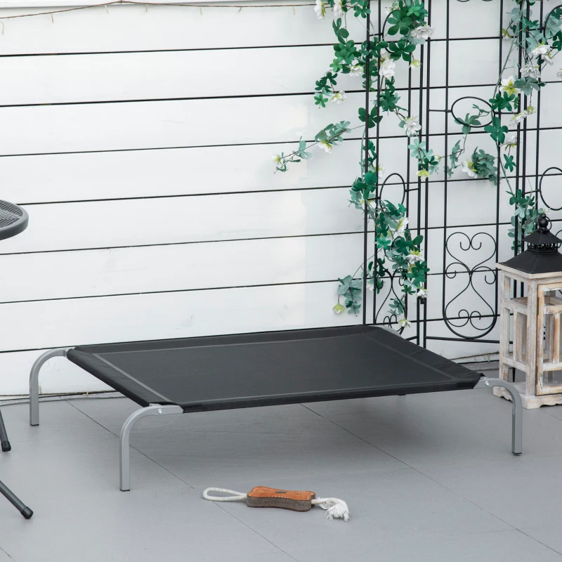 PawHut Lit pour chien chat XL grand confort sur pieds lit de camp 110 x 75 x 20 cm textilène micro-perforé noir