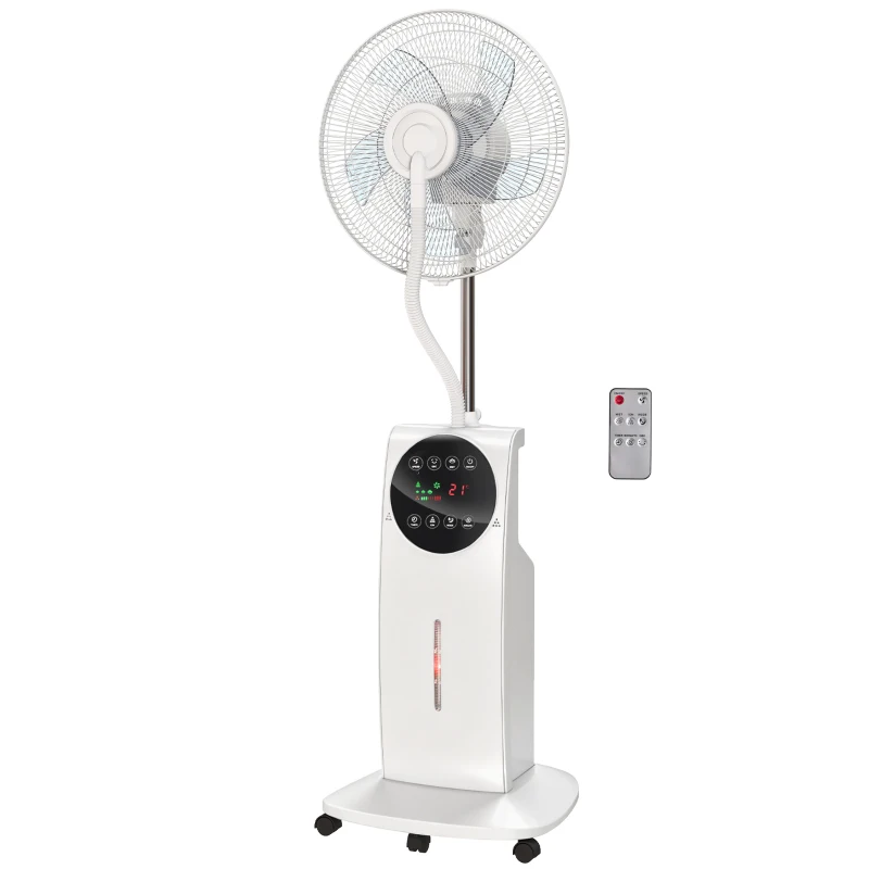 HOMCOM 135cm Pedestal Fan with Water Mist Spray Humidifying Misting Fan, White