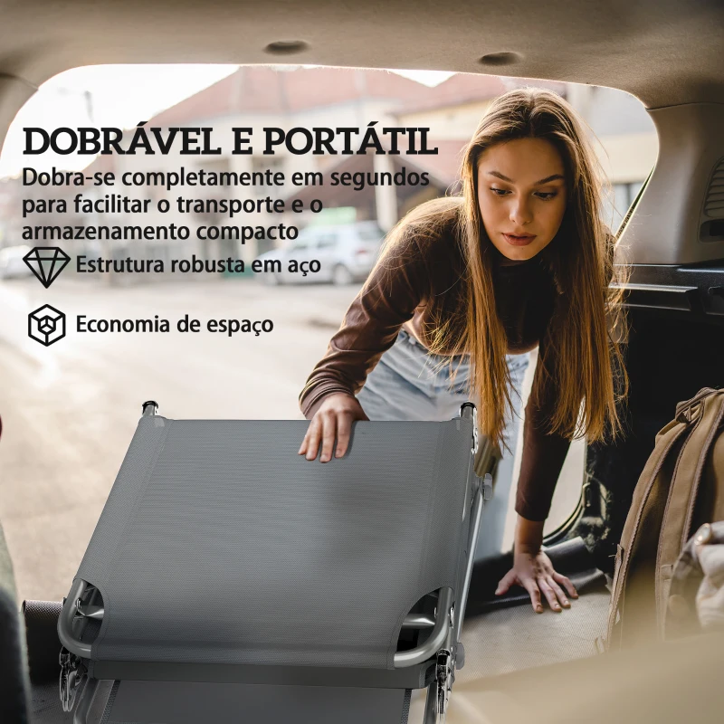 Outsunny Conjunto de 2 Espreguiçadeiras Dobráveis com Dossel 360° Encosto 5 Posições Orifício Facial 188x56x27 cm Cinza Escuro