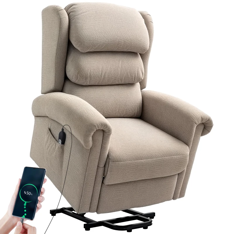 HOMCOM Velvet-Feel Electric Riser Recliner Chair - Khaki