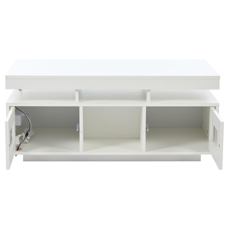 Tavolino da salotto a LED RGB con spazio portaoggetti aperto e chiuso, 100x50x43 cm, Bianco