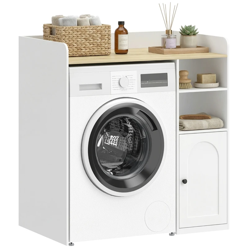 HOMCOM Dulap peste mașina de spălat cu balamale soft-close, organizator modern pentru baie peste toaletă cu rafturi deschise