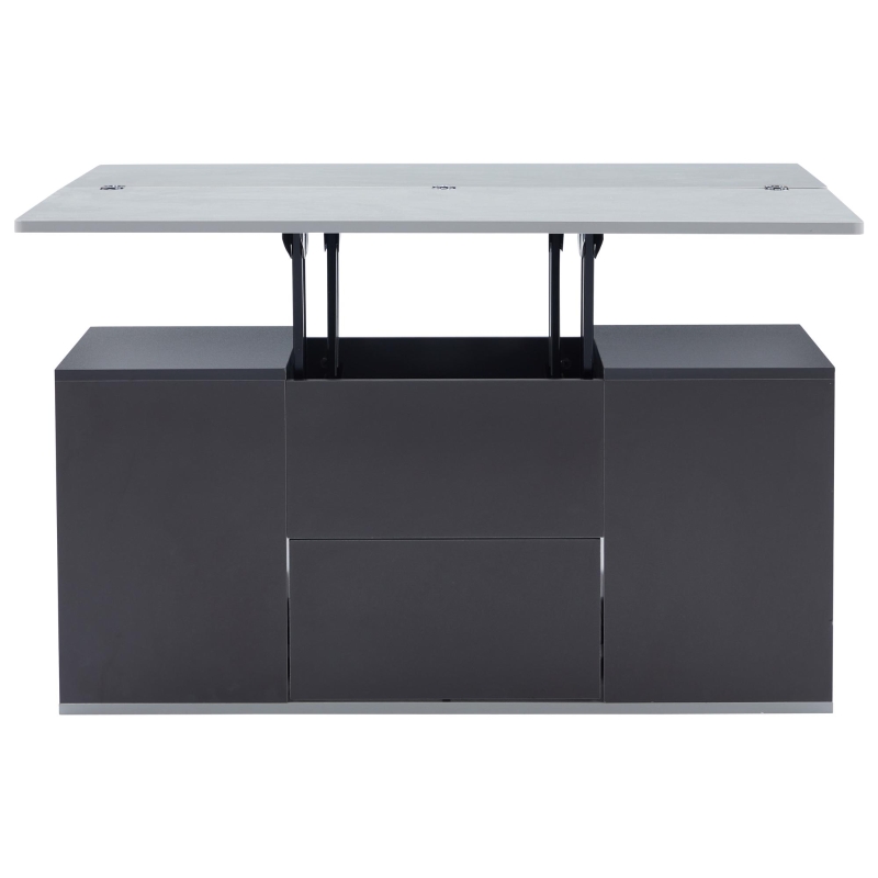 Tavolino multifunzione 2 in 1 regolabile in altezza con piano ribaltabile e vano portaoggetti, 100x51x47 cm, Grigio