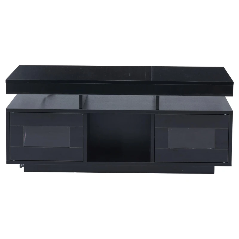 Tavolino da salotto a LED RGB con spazio portaoggetti aperto e chiuso, 100x50x43 cm, Nero