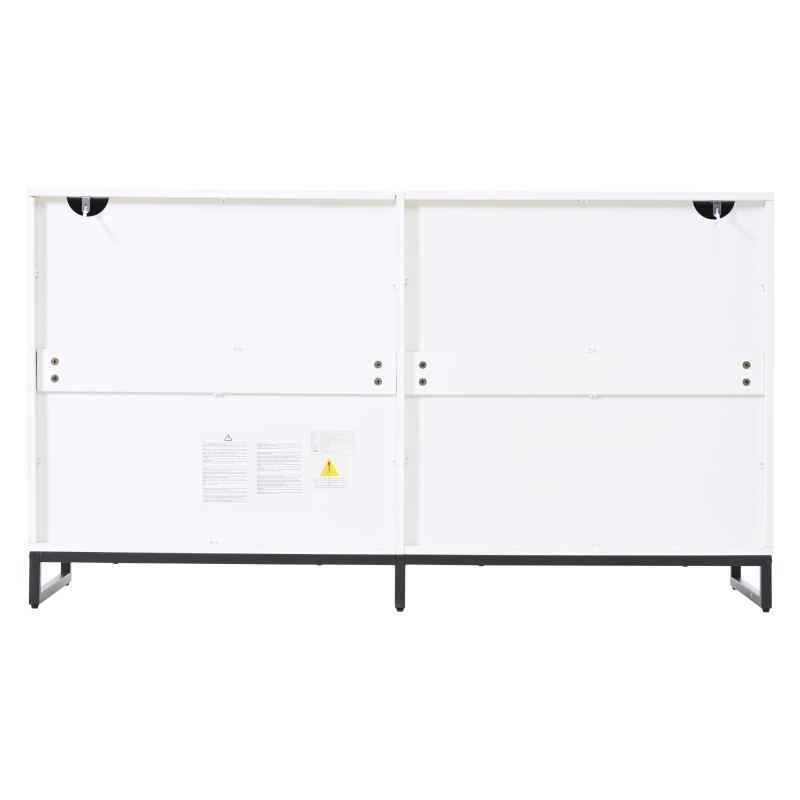 Madia per soggiorno con 6 cassetti, 3 gambe metalliche robuste, 140x39,5x78,5 cm, Bianco+Nero