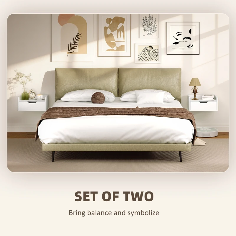 HOMCOM Floating Nightstands Set of 2, Wall Mounted Bedside Table with Drawer for Bedroom, White
