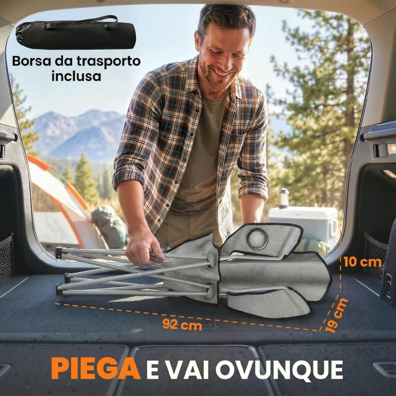 Outsunny Set di 2 Sedie da Campeggio con Schienale Alto in Metallo e Tessuto Oxford, Grigio