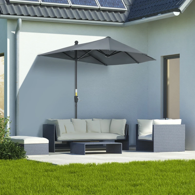 Outsunny Chapéu de Sol de Parede com Manivela Mastro de Aço Base Cruzada 190x200x240 cm Cinza