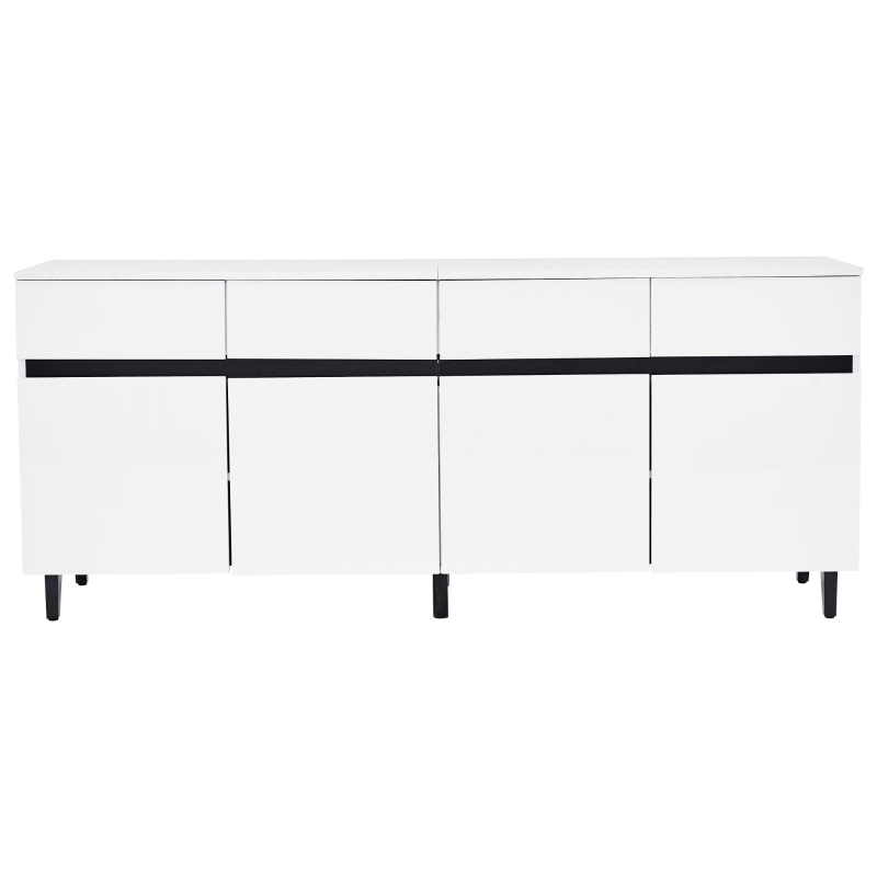 Madia laccata lucida, 4 cassetti, 2 ante con ripiani regolabili, 160x40x68 cm, Bianco