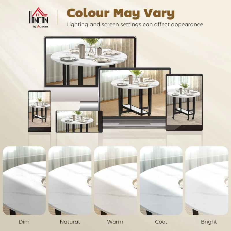 HOMCOM Folding Dining Table, Drop Leaf Table with Open Shelf, Rolling Kitchen Table for Dining Room, Small Spaces, White Marble