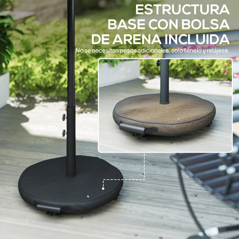 Outsunny Sombrilla Terraza Exterior 3x3m con Base Bolsa de Arena Manivela Inclinación Costillas Retráctiles Gris Oscuro