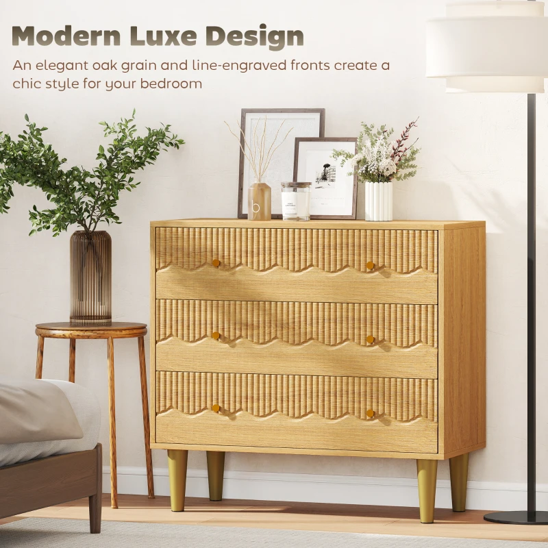 HOMCOM Dresser for Bedroom 3 Drawer Chest of Drawers with Steel Frame for Living Room in Oak