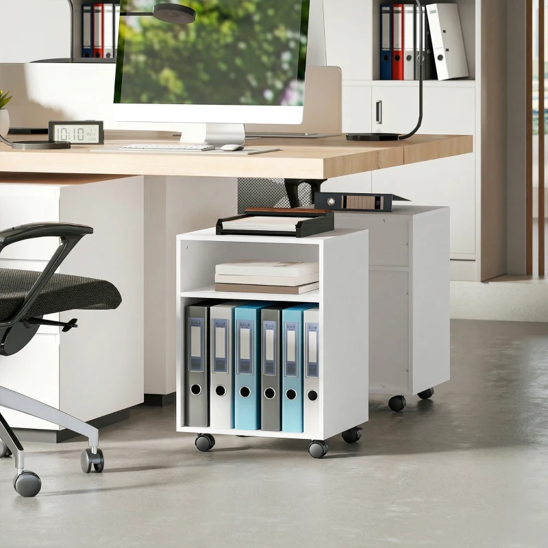 HOMCOM Support imprimante Table d'imprimante avec 2 étagères ouvertes roulettes verrouillables pour bureau maison Fax Scanner 40 x 35 x 56 cm Blanc
