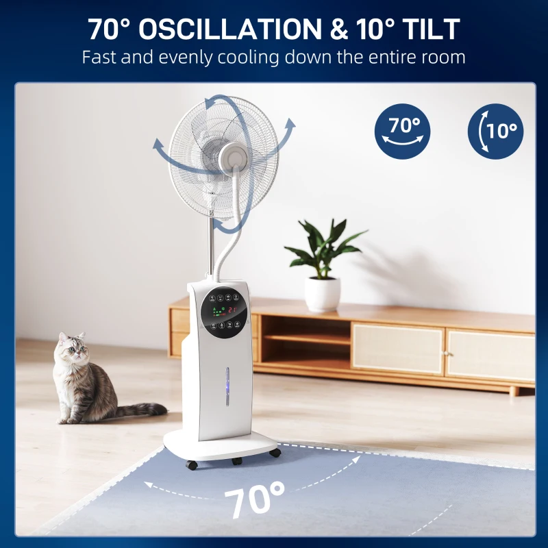 HOMCOM 135cm Pedestal Fan with Water Mist Spray Humidifying Misting Fan, White